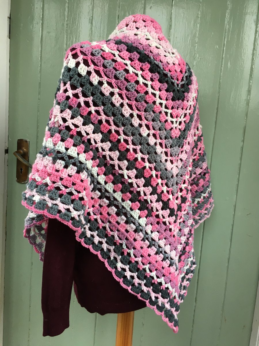 Unique One Off Handmade Triangle Scarf Shawl in Pinks