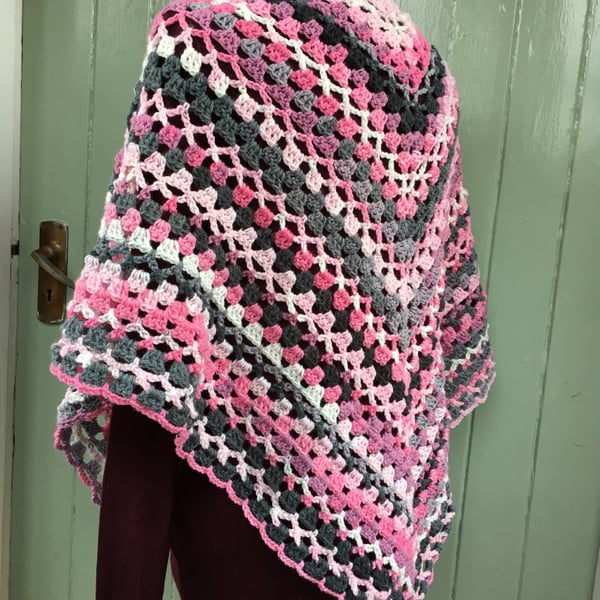 Unique One Off Handmade Triangle Scarf Shawl in Pinks