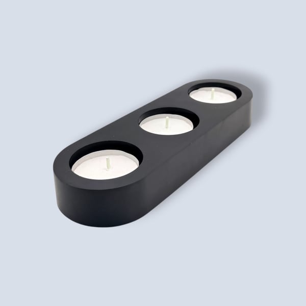 Black Modern Triple Tealight Candle Holder Handmade Home Decor Gift