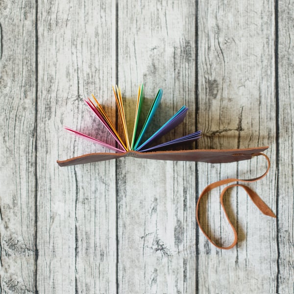 Bold Rainbow Leather Wrap Journal - Handbound Blank Book - 6 x 4 - A6