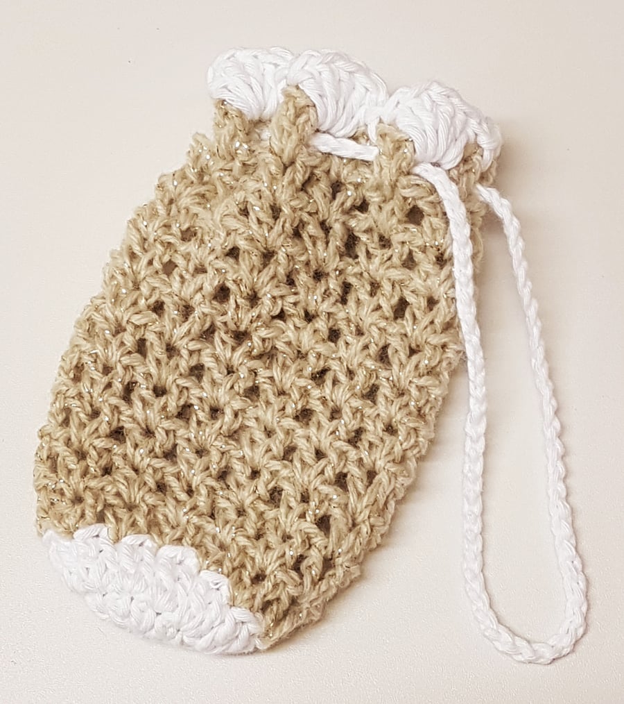 Gold sparkly drawstring pouch bag