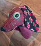Faux dachshund wall mount in  claret wool tweed and florals