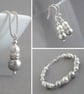 Silver Pearl and Crystal Jewellery Set - Light Grey Wedding Jewellery - Gifts - Image 1