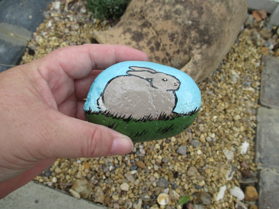 Painted Rock Stone Bunny Rabbit Pet Stone Pet Painting Picture Art