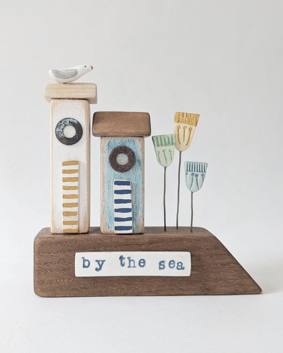 Little Wooden Sea Huts with Clay Flowers 'By the Sea'