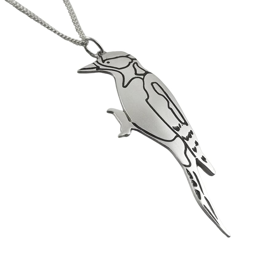 Woodpecker Pendant, Silver Bird Necklace, Handmade Wildlife Jewellery