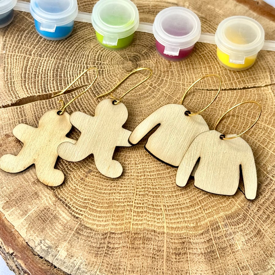 Paint your jewellery kit, Paint your own dangle earrings, Creative gift, 