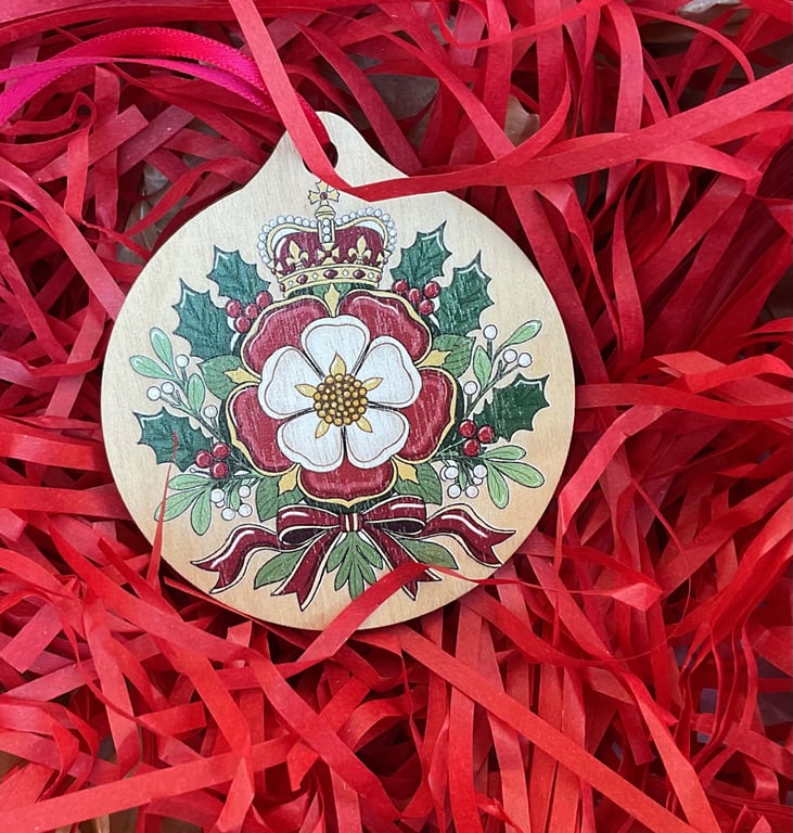 Tudor Rose Wooden Hanging Decoration – Tudor Christmas Ornament, British History