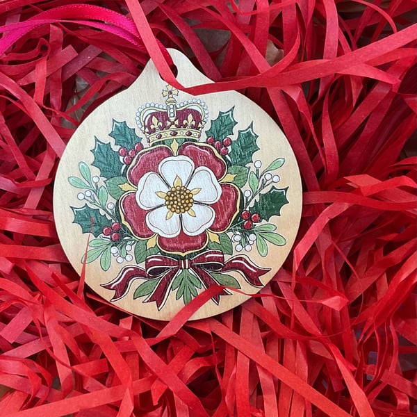 Tudor Rose Wooden Hanging Decoration – Tudor Christmas Ornament, British History