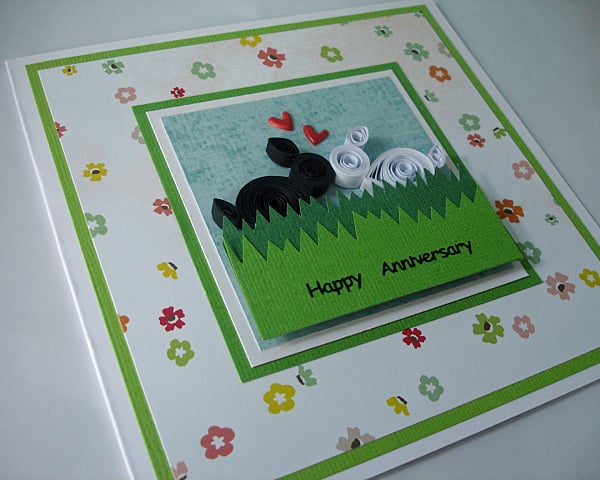 Quilled rabbits anniversary card
