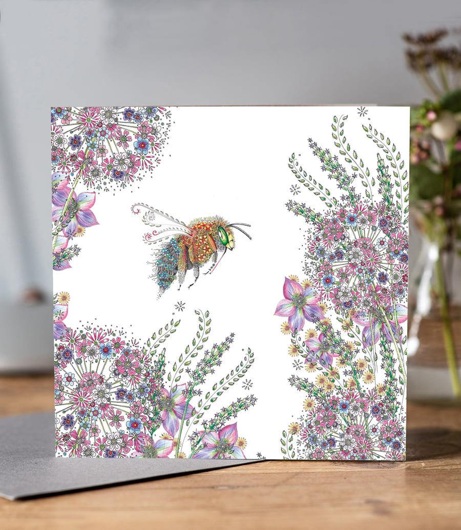 Bee and Allium Greeting card