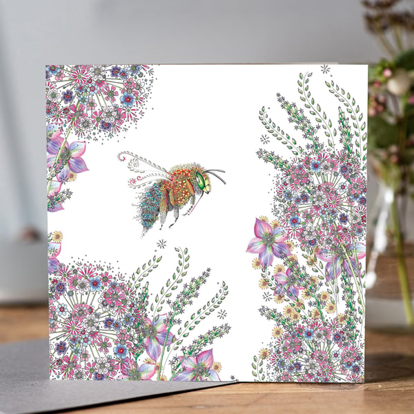 Bee and Allium Greeting card