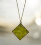 Yellow Jade Brass plated Square Worry Stone Necklace - Free Postage - Image 2