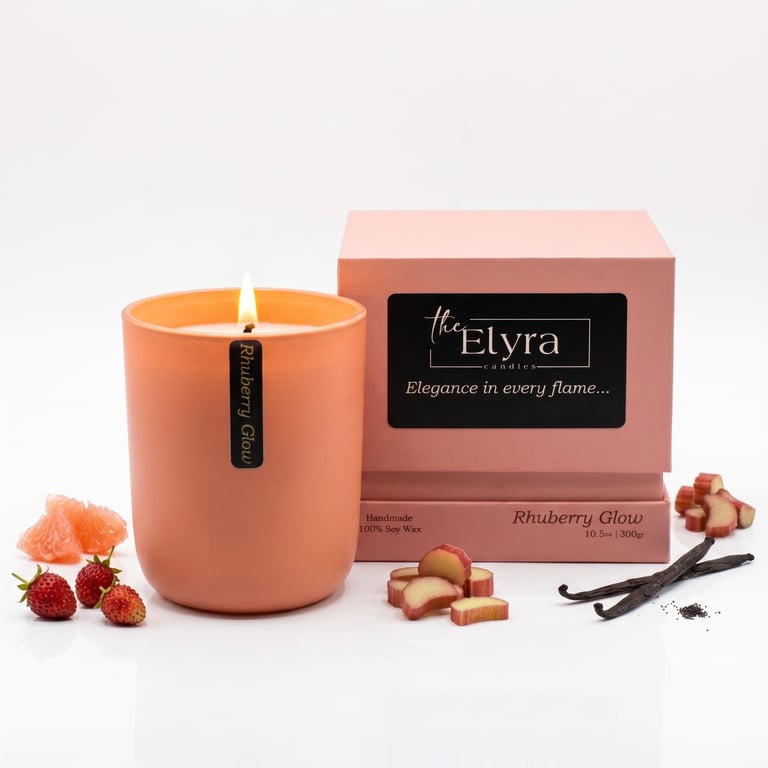Hand-Poured Fruity Rhuberry Glow Soy Wax Candle - Premium Gift Boxed (300g) 50h