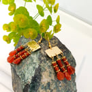 Handmade Roman Style Brass Chandelier Earrings Carnelian Triple Drops