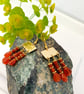 Handmade Roman Style Brass Chandelier Earrings Carnelian Triple Drops - Image 1