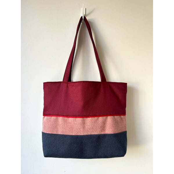 Colour Block Tote Bag - Crimson Sky, Handmade in Bristol