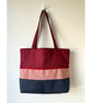 Colour Block Tote Bag - Crimson Sky, Handmade in Bristol