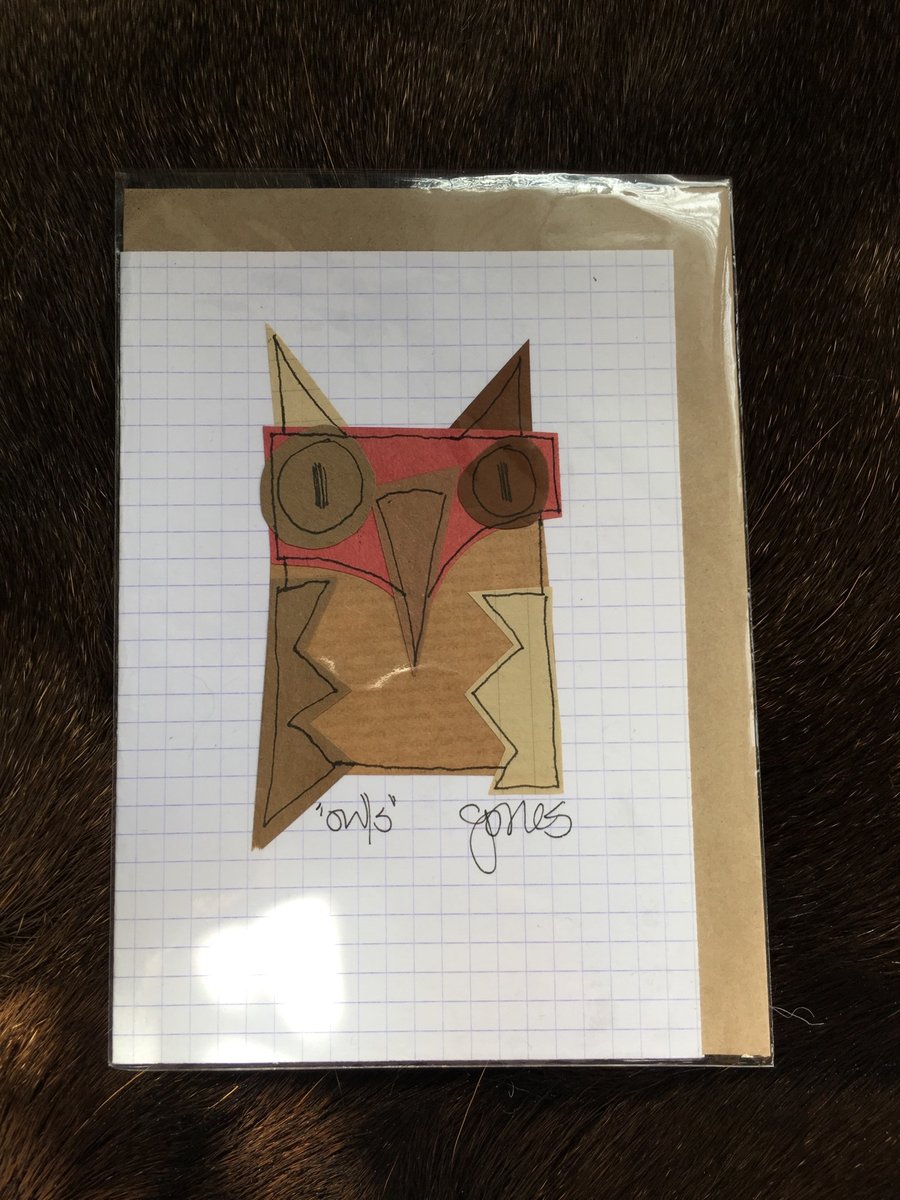 Handmade collage card; owl