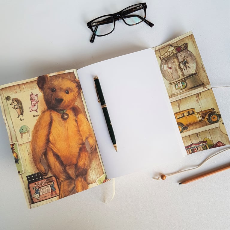 Teddy Bear Journal with Vintage Toys, New Baby Gift, Baby Book, Christening Gift