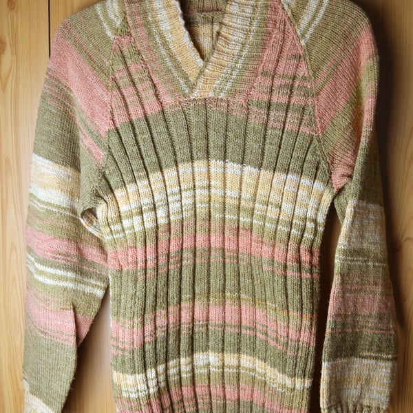 Hand Knitted Men's V-Neck Raglan Sweater Size XL Sirdar Montana DK
