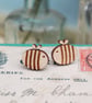 Wooden Bumble Bee Stud  Earrings