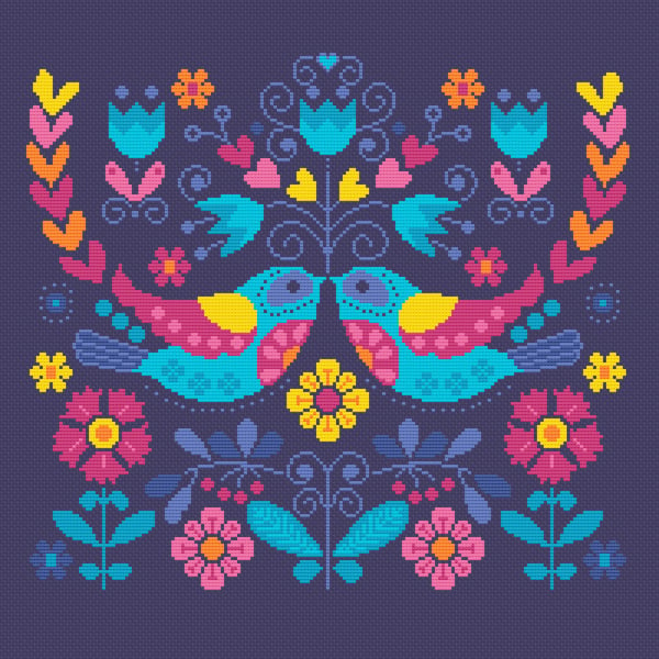 090 - Cross Stitch Pattern Vibrant Colour Mexican Folk Art flower Cinco De Mayo 