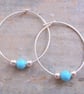 Sterling Silver 25mm Hoop Earrings with Turquoise  - Image 2