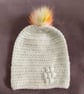 Matching ladies and baby green crocheted hats with detachable faux fur pompoms  - Image 2