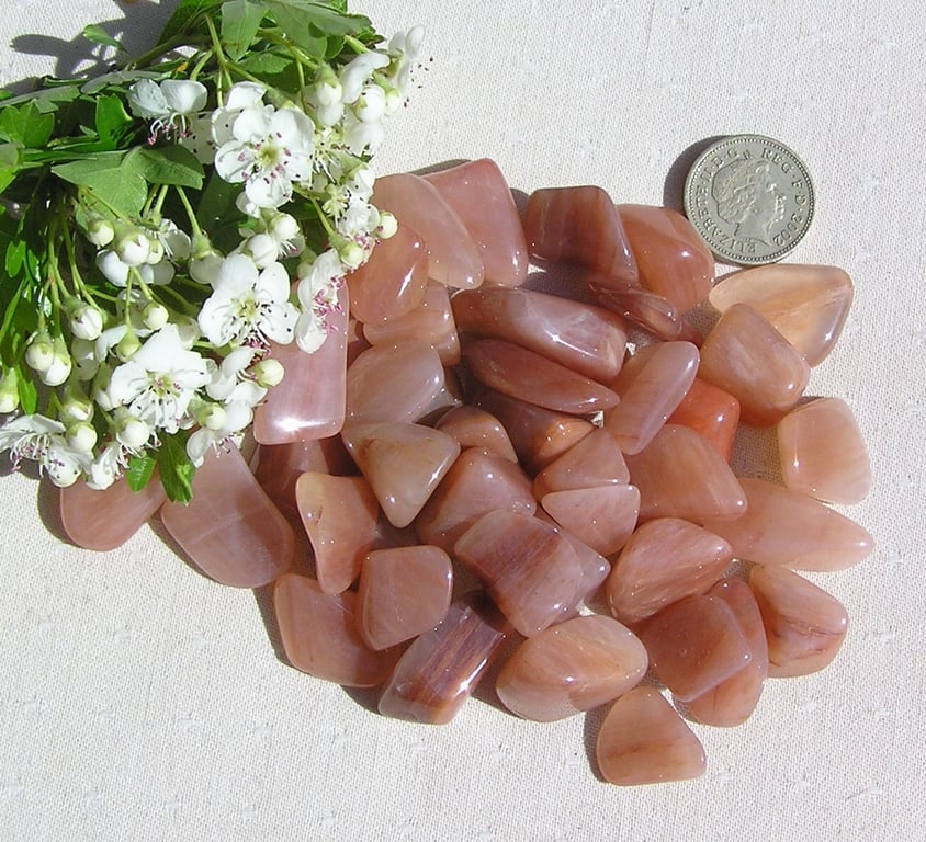 10 Peach Aventurine Crystal Polished Tumblestones, Craft, Mosaic, Grid, Chakra