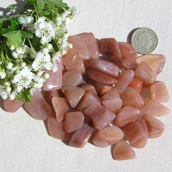 10 Peach Aventurine Crystal Polished Tumblestones, Craft, Mosaic, Grid, Chakra
