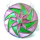 Floral Swirl Stained Glass Suncatcher Pink Handmade 003