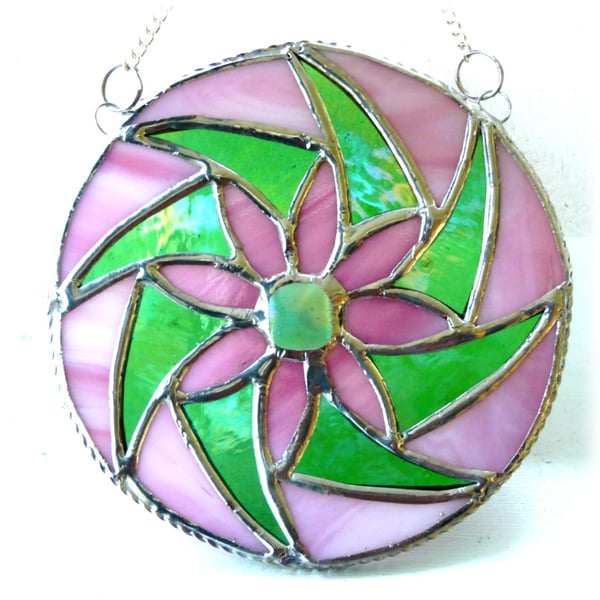 Floral Swirl Stained Glass Suncatcher Pink Handmade 003