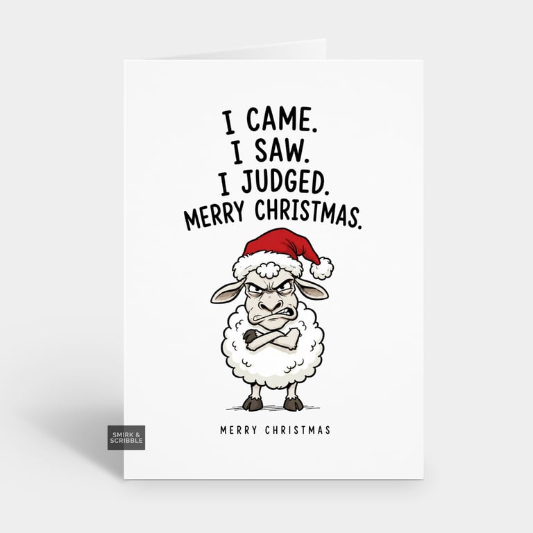 Funny Christmas Card - Grumpy Judgy Sheep