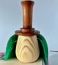 Vibrant, hand-turned wooden Gonk. EXTRA FLUFFY beard in green with hot pink tips - Image 3