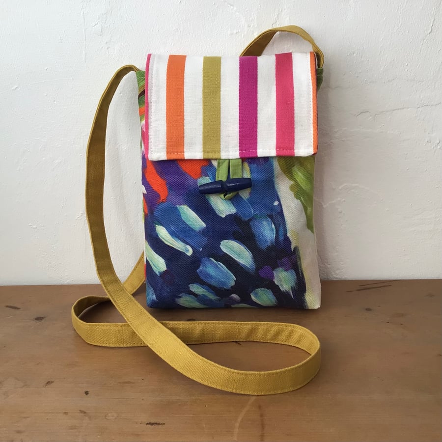 Multi Coloured Abstract Print, Small Crossbody Lined Bag