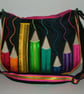 Large Navy & multi coloured Ribbon Pencil Handbag - Image 3