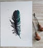 Crow Feather Linoprint Original Art - Image 1