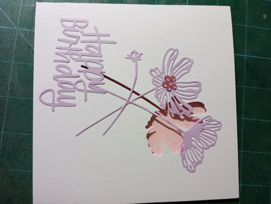 Modern cut out flower birthday card