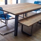 Farmhouse Style Rustic Table from Reclaimed Scaffold Boards & Steel Box Section