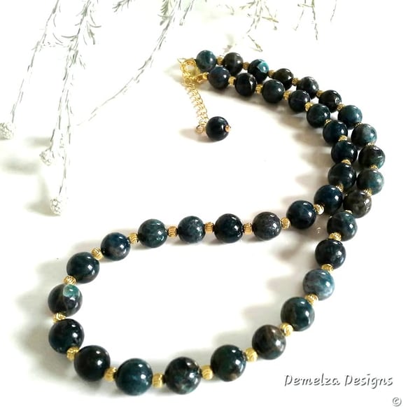 Teal Blue Apatite Gold Vermeil (Sterling Silver)  Necklace