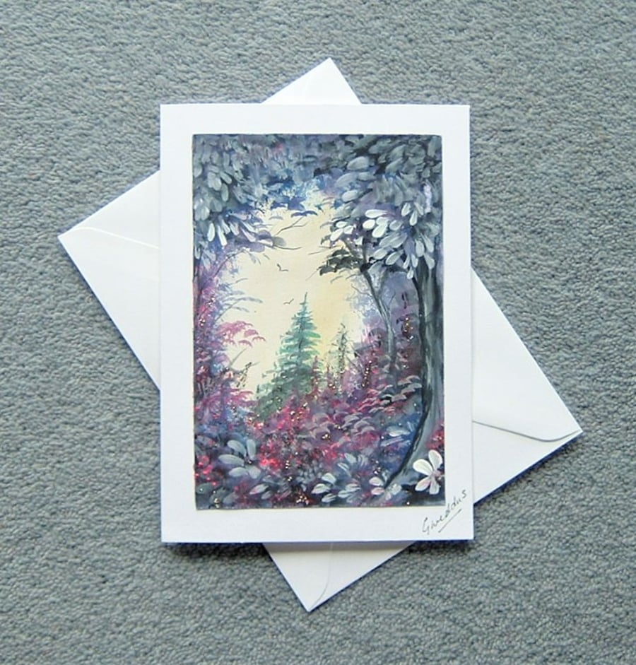 hand painted landscape original art blank greetings card ( ref F 200 )