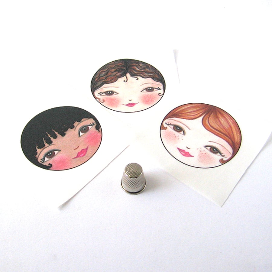 Doll making supplies - fabric doll faces set of 3  
