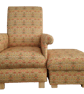 William Morris Strawberry Thief Fabric Ochre Chair & Footstool Armchair Mustard - Image 1