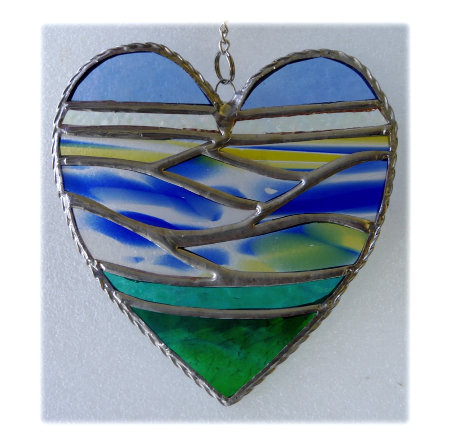 Underwater Heart Suncatcher Stained Glass Handmade 001