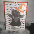 Interactive Halloween Black Cat Card. Moving Witch Cat. Handmade Pull Tap Card. 