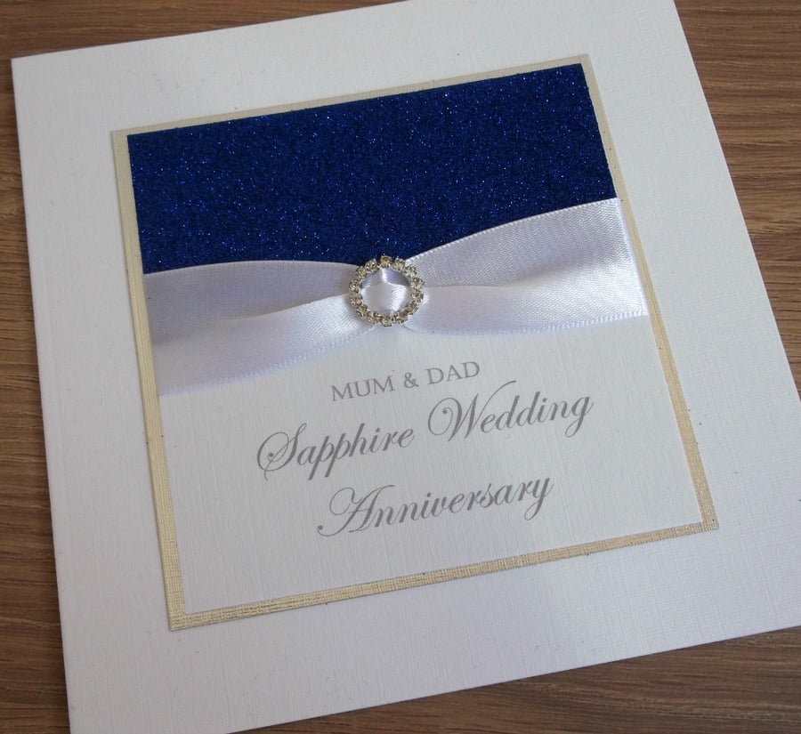 Handmade 65th sapphire wedding anniversary card, modern, designer