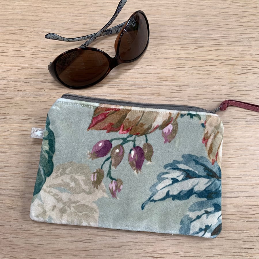 Sanderson Rosehip and Dahlia Velvet zip pouch