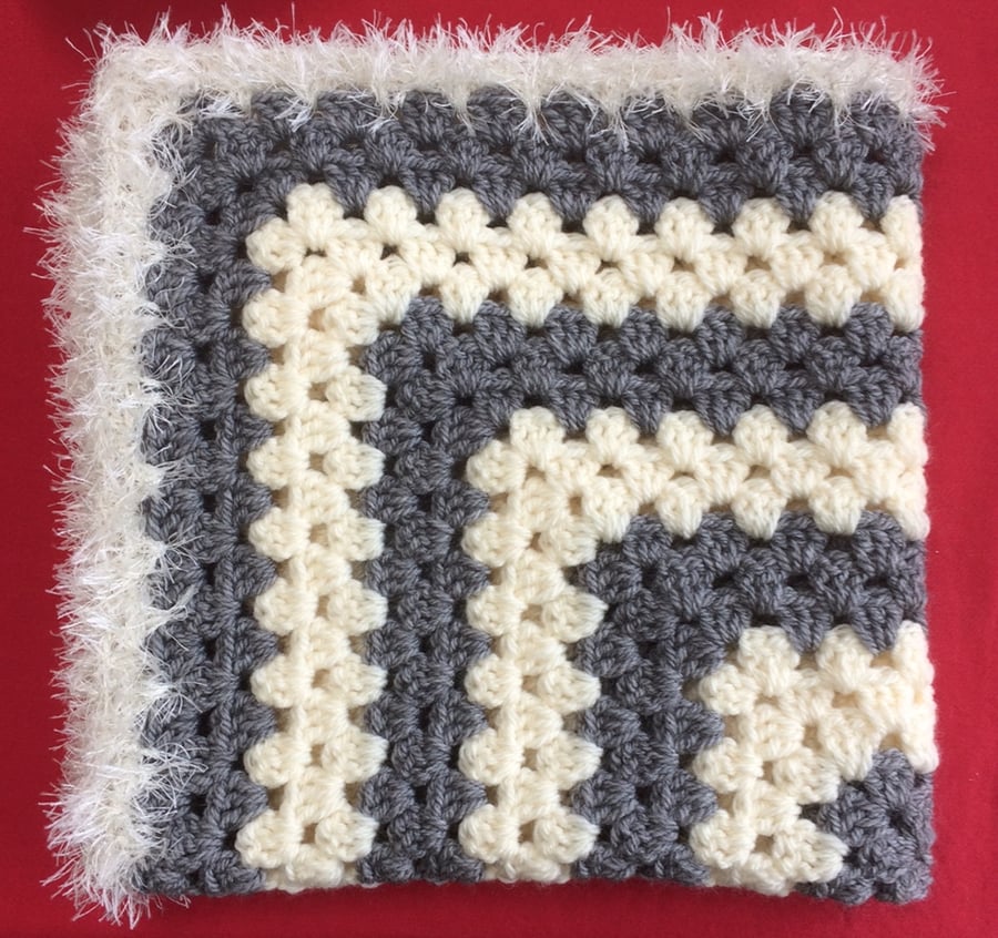 Winter Baby Blanket Hand Crochet Cream and Grey Baby Boy Blanket