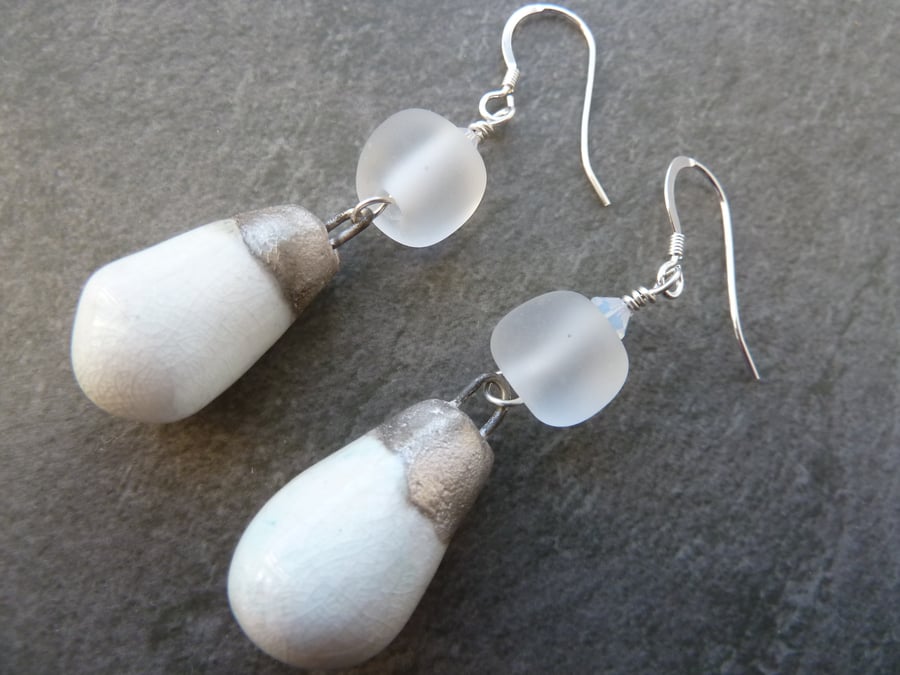 sterling silver, lampwork glass and ceramic earrings